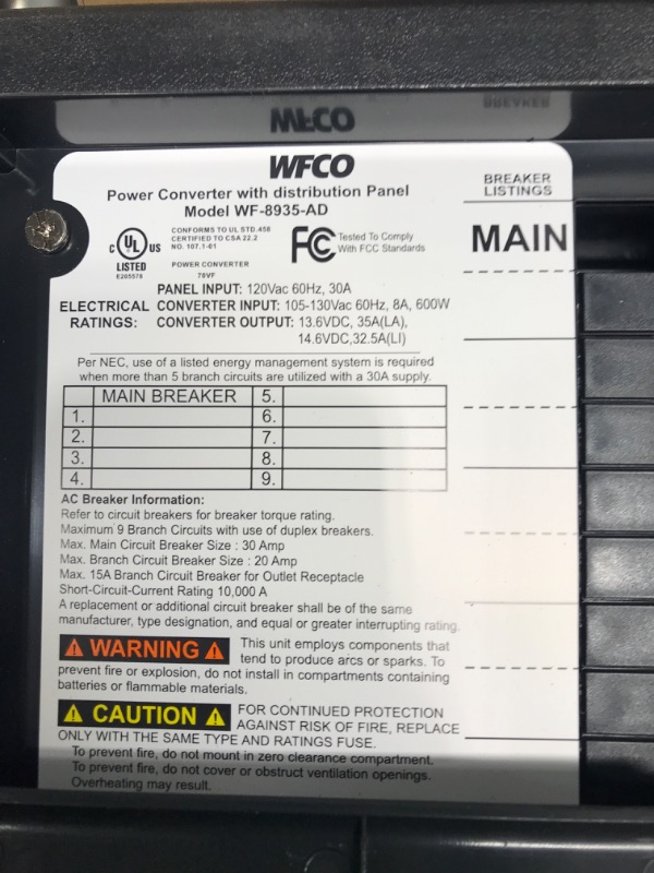 Photo 3 of WFCO WF-8935-AD WF-8900-AD Series Power Center - 35 Amp, 105-130 VAC, 60 Hz, 600W, Black Updated