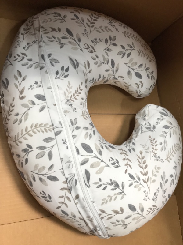 Photo 2 of Boppy Original Support Nursing Pillow, Gray Taupe Leaves, Ergonomic Breastfeeding, Bottle Feeding, and Bonding, Firm Hypoallergenic Fiber Fill, Removable Cover, Machine Washable