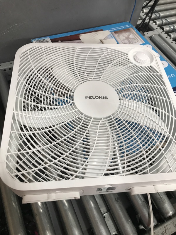 Photo 3 of ***POWERS ON*** PELONIS 3-Speed Box Fan for Full-Force Circulation with Air Conditioner, White Box Fan White Fan