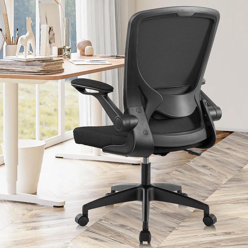 Photo 1 of KERDOM Ergonomic Office Chair, Breathable Mesh Desk Chair, Lumbar Support Computer Chair with Wheels and Flip-up Arms, Swivel Task Chair, Adjustable Height Home Gaming Chair (Ebony)
