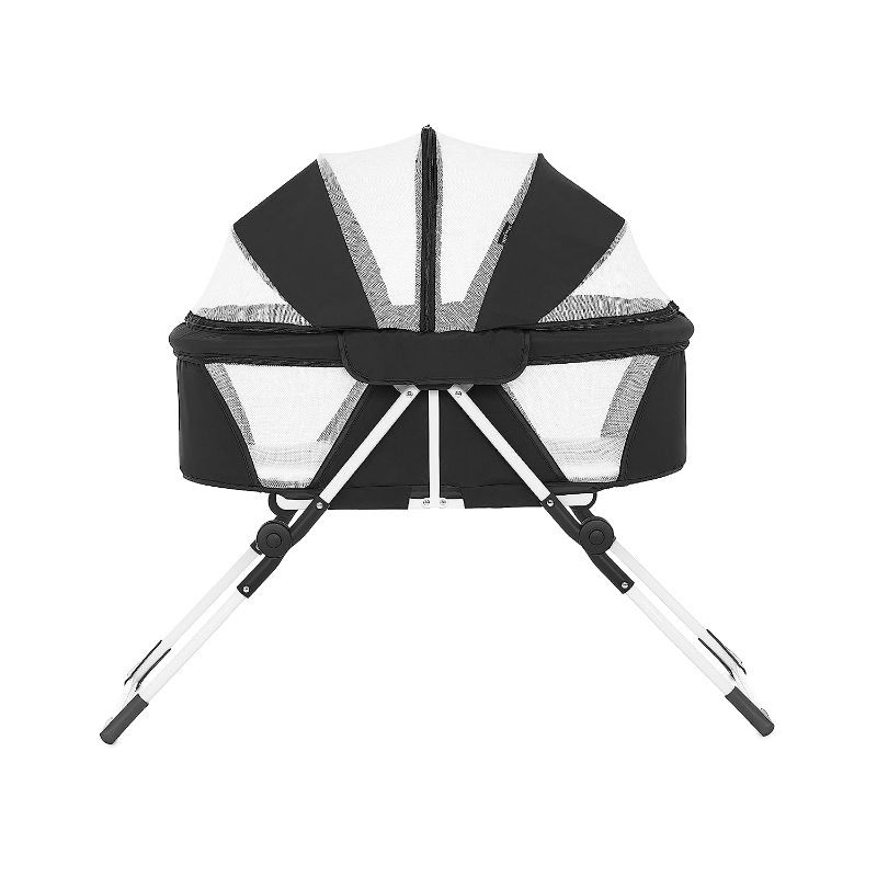 Photo 1 of Dream On Me Karley Plus Baby Bassinet, Lightweight Compact Portable Bassinet, Easy and Quick Fold with Removable Double Canopy, Breathable Mesh Design, Ice Blue