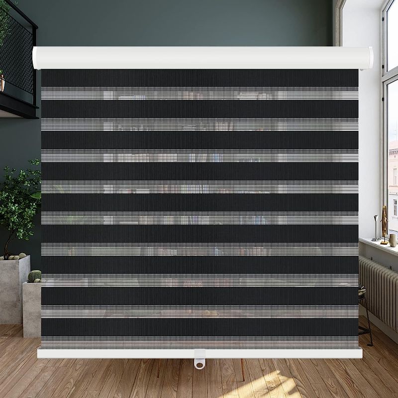 Photo 1 of 
LUCKUP Cordless Zebra Blinds Roller Shades for Window-Dual Layer Sheer Blinds Light Control with Valance Day Night Privacy Light Filtering Fabric, 26" W x 72" H, Black