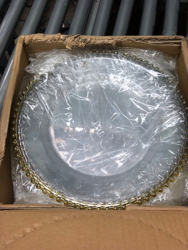 Photo 2 of 25 Pcs Clear Charger Plates 13 Inch Plastic Round Dinner Plate with Gold Beaded Rim Dinner Table Decorative Plate for Wedding Birthday Bridal Shower Party Dinner Table Decor Supplies