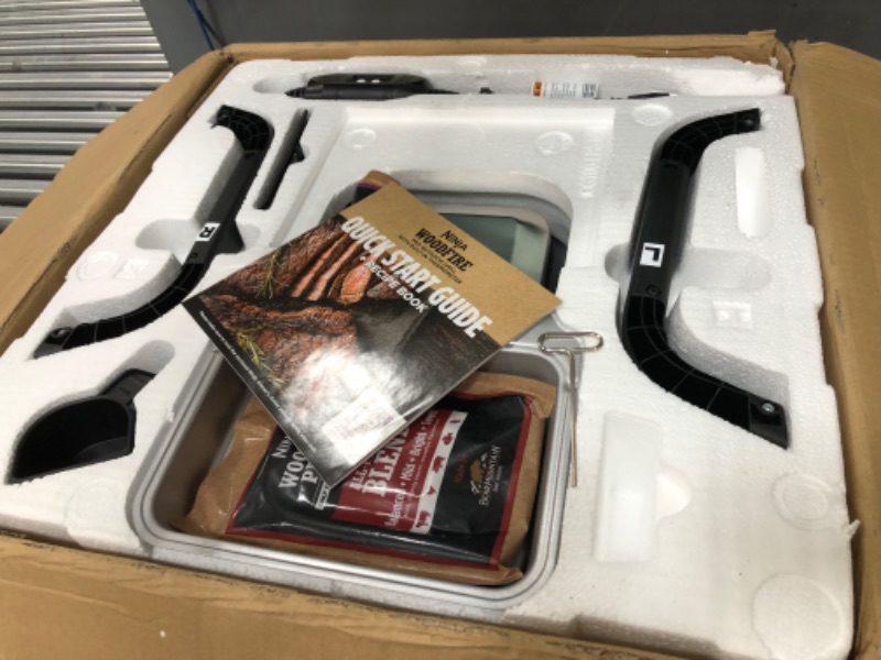 Photo 4 of Ninja OG751 Woodfire Pro Outdoor Grill with Built-In Thermometer, 7-in-1 Master Grill, BBQ Smoker, & Outdoor Air Fryer Plus Bake, Roast, Dehydrate & Broil, Woodfire Technology, Weather-Resistant, Grey Smart Thermometer + Woodfire Grill