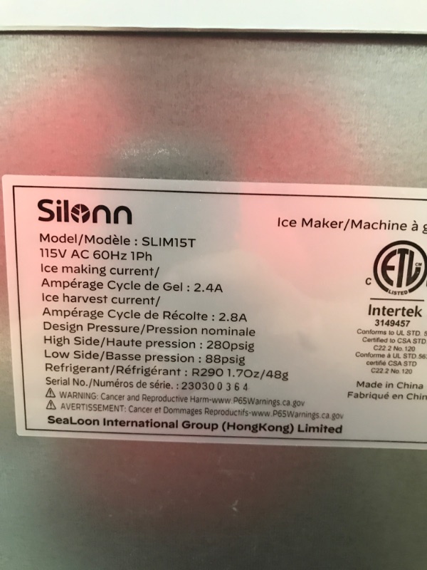 Photo 2 of ***POWERS ON*** Silonn Commercial Ice Maker Machine, 90LBS/24H with 30lbs Bin, Full Heavy Duty Stainless Steel Construction, Self-Cleaning, Clear Cube for Home Bar, Include Scoop, Connection Hose