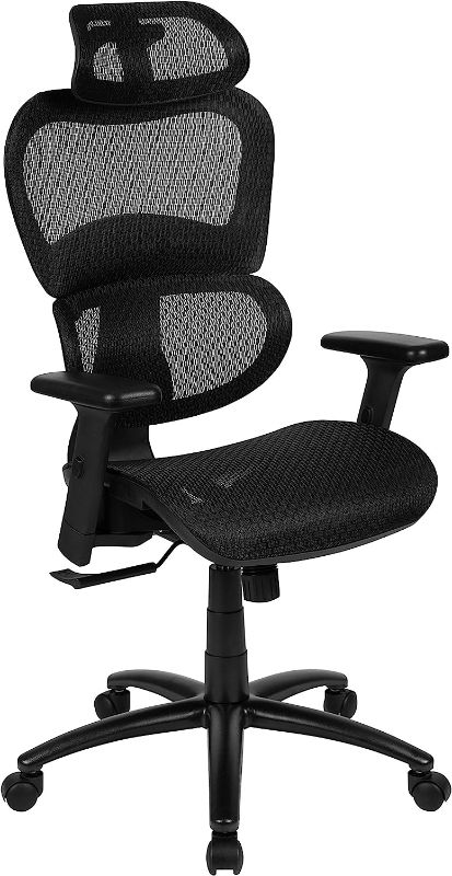 Photo 1 of Flash Furniture LO Ergonomic Mesh Office Chair with 2-to-1 Synchro-Tilt, Adjustable Headrest, Lumbar Support, and Adjustable Pivot Arms in Black
