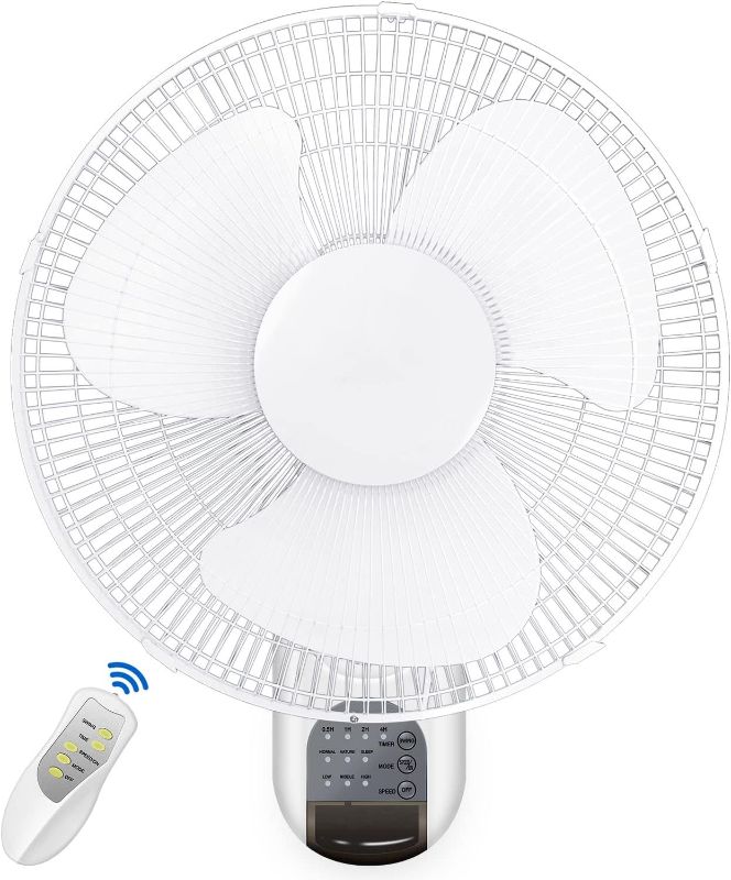 Photo 1 of ***POWERS ON*** 16 Inch Adjustable Tilt, Digital Household Wall Mount Fans, 90 Degree, 3 Speed Settings, 1 Pack, White, 1-Pack