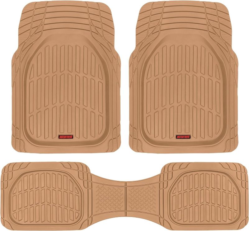 Photo 1 of Motor Trend FlexTough Floor Mats for Cars, Beige Deep Dish All-Weather Car Mats, Waterproof Trim-To Fit Automotive Floor Mats for Cars Trucks SUV, Universal Floor Liner Car Accessories