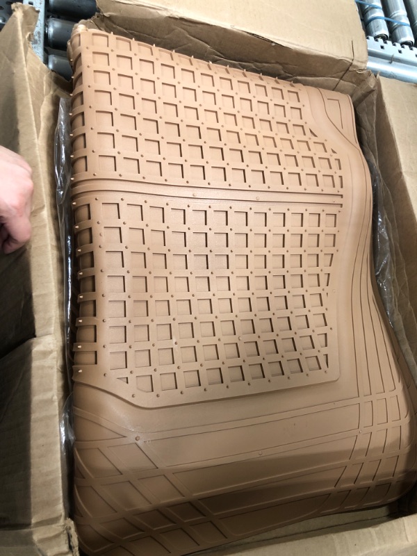 Photo 2 of Motor Trend FlexTough Floor Mats for Cars, Beige Deep Dish All-Weather Car Mats, Waterproof Trim-To Fit Automotive Floor Mats for Cars Trucks SUV, Universal Floor Liner Car Accessories