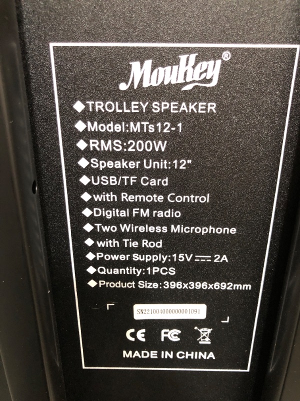 Photo 3 of Moukey MTs10-2 Portable Bluetooth Speaker Big Woofer PA System Sound