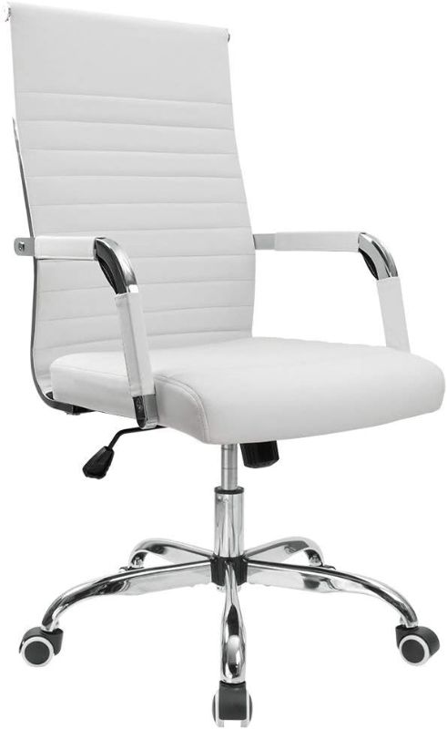 Photo 1 of Ribbed Office Desk Chair Mid-Back PU Leather Executive Conference Task Chair Adjustable Swivel Chair