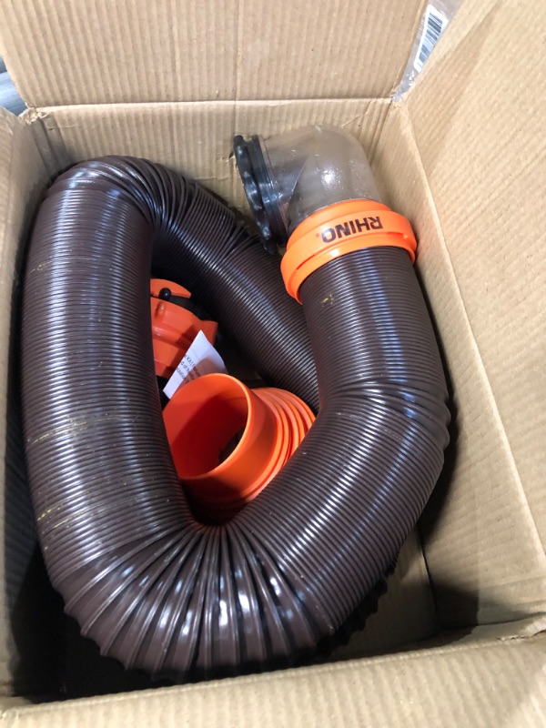 Photo 2 of Camco RhinoFLEX RV Sewer Hose Kit with Swivel Transparent Elbow and 4-in-1 Dump Station Fitting, Brown, 15 Feet