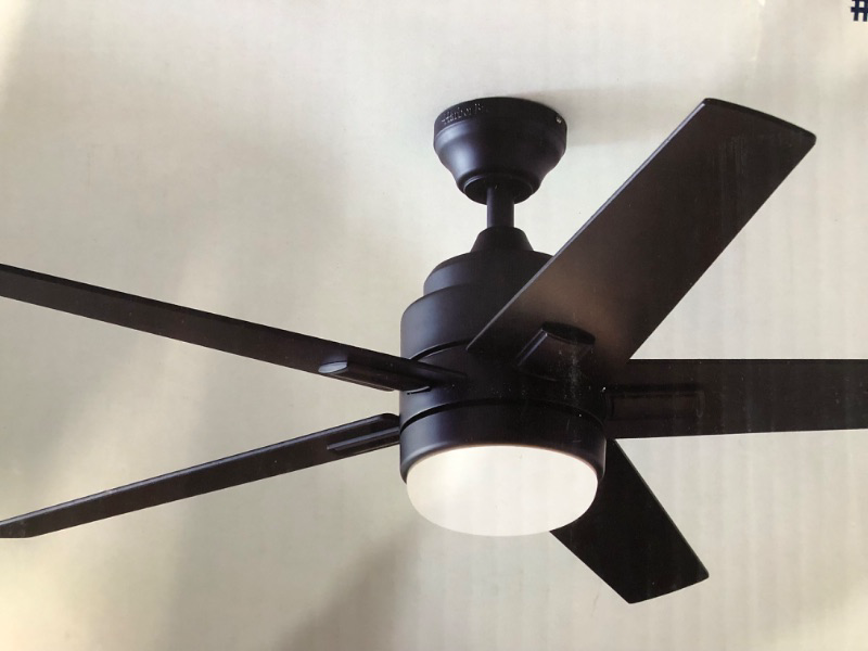 Photo 1 of **PARTS ONLY, BROKEN GLASS, NON-FUNCTIONAL** Harbor Breeze Flanagan II 52-in Matte Black Color-changing Indoor Ceiling Fan with Light Remote (5-Blade)