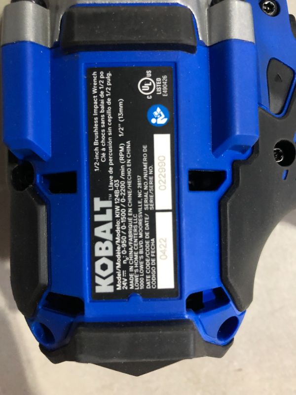 Photo 5 of ***MISSING BATTERY - UNABLE TO TEST***
Kobalt 24-Volt Max-Volt 1/2-in Drive Cordless Impact Wrench