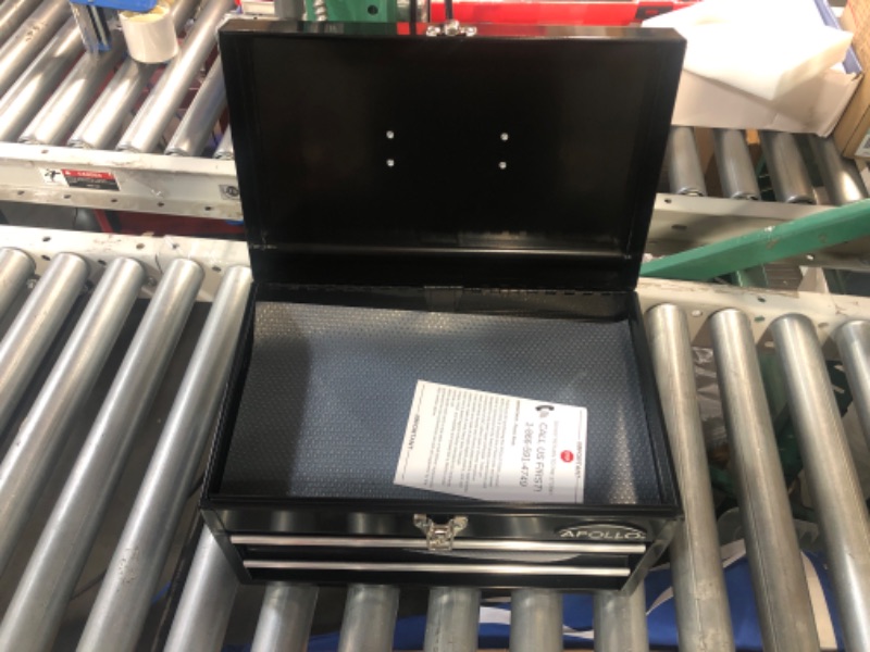 Photo 3 of **damaged***APOLLO HAND & POWER TOOLS Black Metal Tool Box with Deep Top Compartment and 2 Drawers