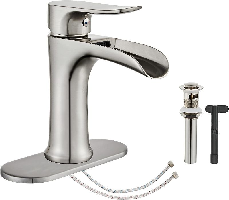 Photo 1 of 
Brushed Nickel Bathroom Faucet?Yundoom Waterfall Bathroom Faucet With Pop Up Drain