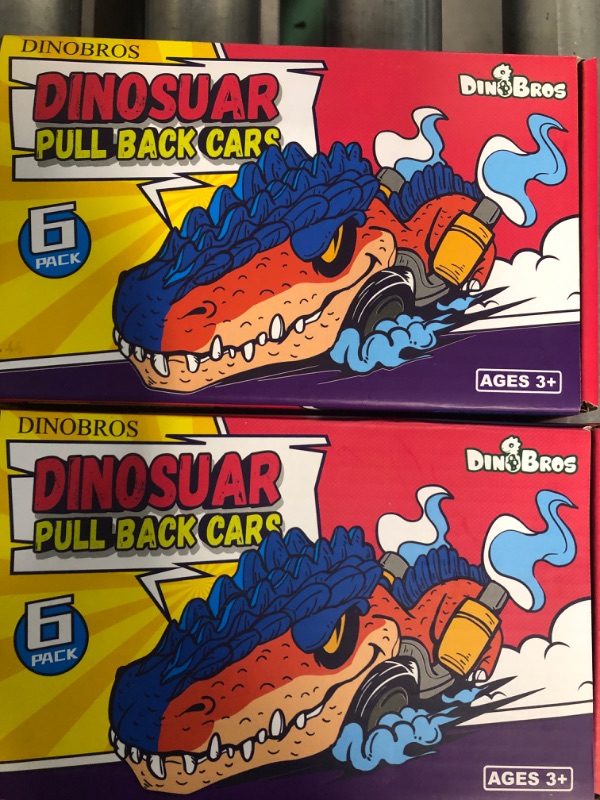 Photo 2 of 2 packs - DINOBROS Dinosaur Toys for Kids 3-5, Pull Back Dinosaur Cars 