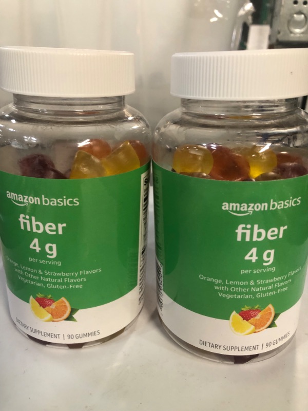 Photo 1 of 2 Bottles Fiber 4g Gummies, Digestive Health, Orange, Lemon & Strawberry Flavors, 90 Count