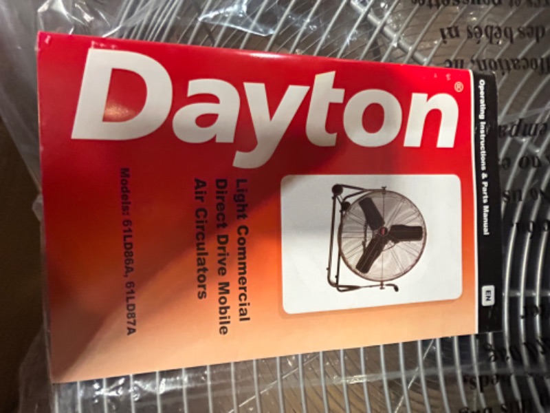 Photo 2 of **USED** DAYTON Mobile Floor Fan: 30 in Blade Dia, 3 Speeds, 5050/5750/6200 cfm, Non-Oscillating, 36 in Ht