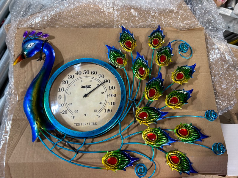 Photo 1 of **STOCK PHOTO FOR REFERENCE ONLY**
Metal Peacock Wall Art Plaque Sculpture Hanging TEMPERATURE GAUGE