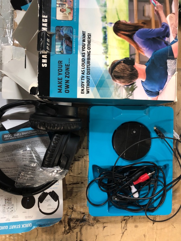 Photo 2 of Sharper Image OWN ZONE Wireless Rechargeable TV Headphones- RF Connection, 2.4 GHz, Transmits Wirelessly up to 100ft, No Bluetooth Required, AUX, RCA, & Optical Cable Included (Black)