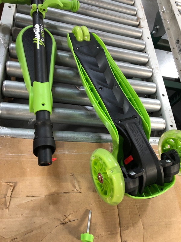 Photo 2 of 3 Wheeled Scooter for Kids - Stand & Cruise Child/Toddlers Toy Folding Kick Scooters w/Adjustable Height, Anti-Slip Deck, Flashing Wheel Lights, for Boys/Girls 2-12 Year Old - Hurtle HURFS56 Green