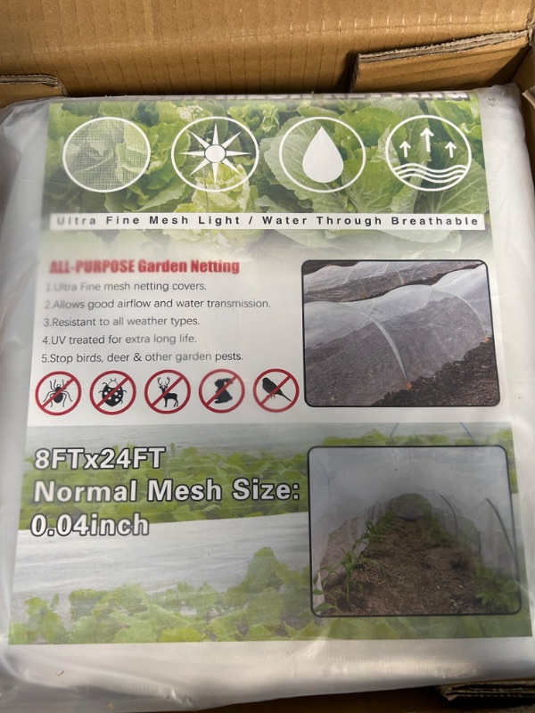 Photo 2 of 3 Pack Garden Netting 8x24 Ft, Pest Barrier Bird Ultra Fine Mesh Netting with 32 Clips 