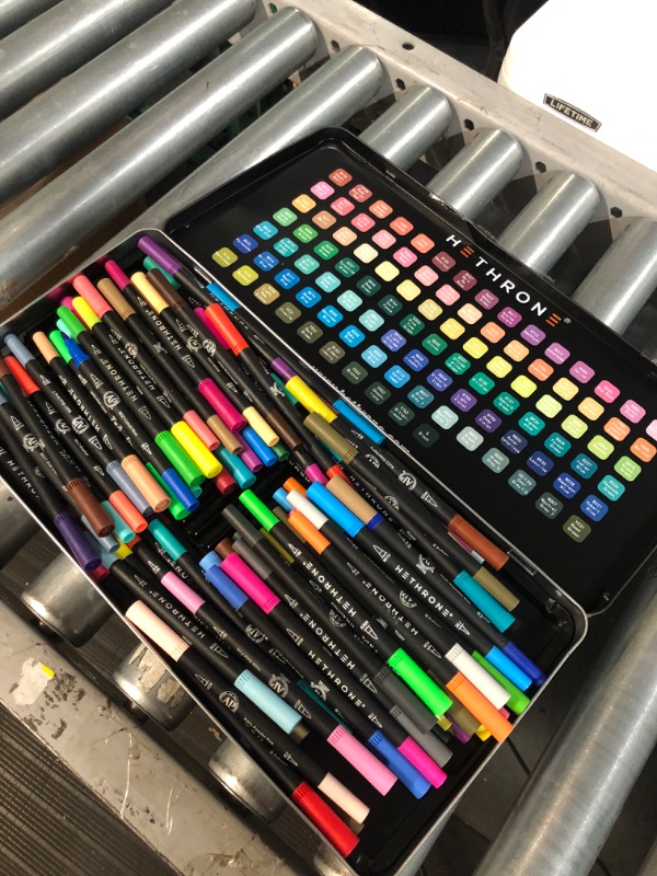 Photo 3 of *USED - POSSIBLY MISSING PIECES* Hethrone Markers for Adult Coloring - 100 Colors Dual Tip Brush Pens Art Markers Set, Fine Tip Markers for Calligraphy Painting Drawing Lettering (100 Colors)