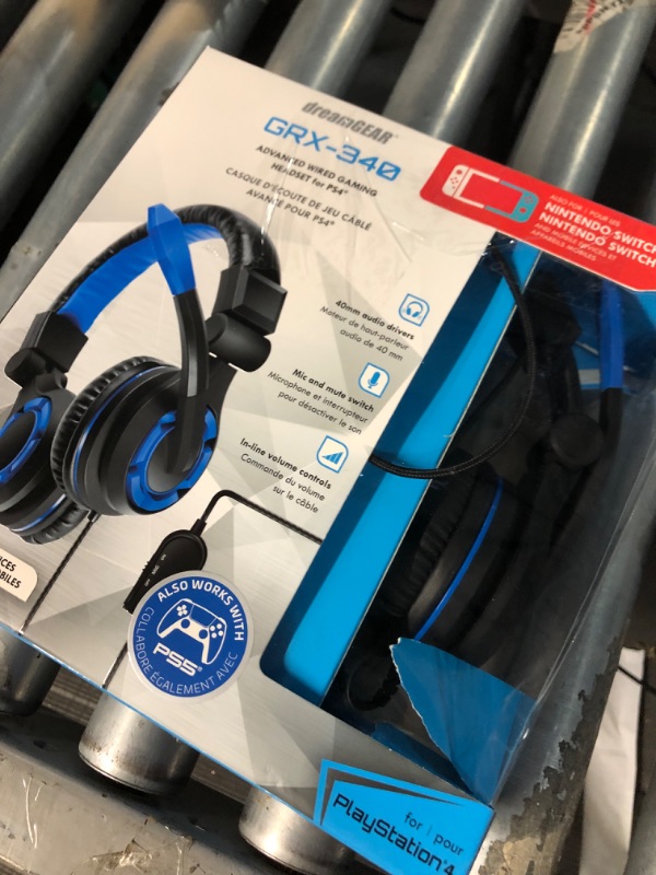 Photo 3 of *USED - UNABLE TO TEST* dreamGEAR Grx-340 High Performance, Wired Stereo Gaming Headset for PS5/PS4: 40mm Drivers, Compatible with Xbox One/Series X and S/Switch Blue