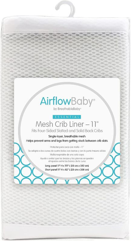 Photo 1 of AirflowBaby Mesh Crib Liner White 11” — Fits Full-Size Four-Sided Slatted and Solid Back Cribs White 11"