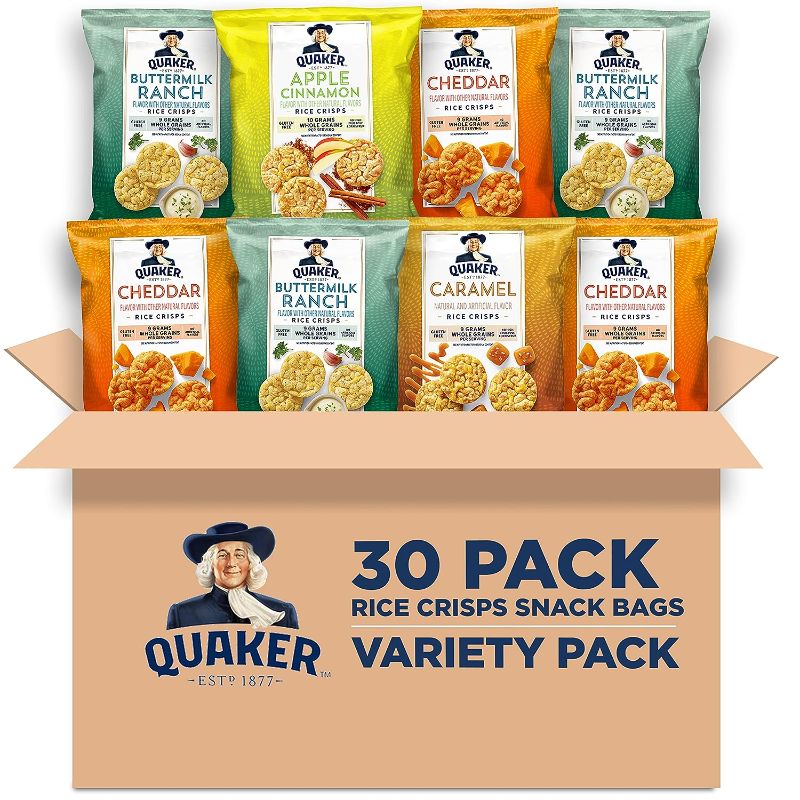Photo 1 of *BEST BY DATE 09/2023* Quaker Rice Crisps, Gluten Free, 4 Flavor Sweet and Savory Variety Mix, Single Serve, 30 count