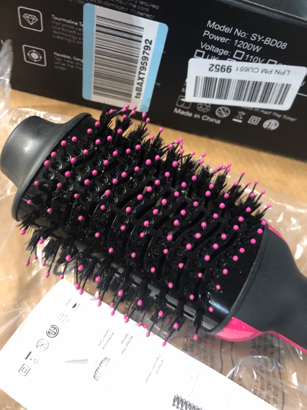 Photo 3 of *USED* air Dryer Brush Blow Dryer Brush in One, 4 in 1 One Step Hair Dryer and Styler Volumizer Professional Hot Air Brush with Negative Ion Anti-frizz Blowout for Drying, Straightening, Curling, Salon Black Pink