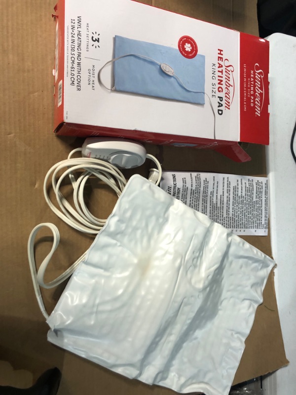 Photo 2 of *USED - MISSING COVER* Sunbeam Heating Pad for Back, Neck, and Shoulder Pain Relief with Sponge for Moist Heating Option, Extra Large 12 x 24", Blue X-Large Heating Pad