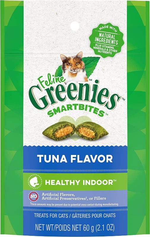 Photo 1 of *BEST BY 09/2023* Feline Greenies Smartbites Healthy Indoor Natural Treats For Cats, Tuna Flavor, 2.1 Oz. Pouch, 5 PACKS