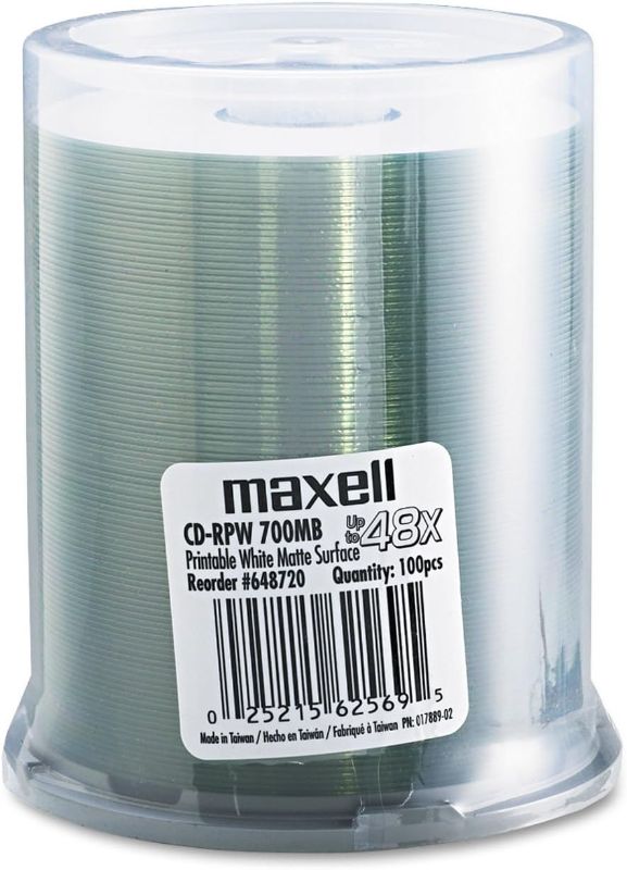 Photo 1 of *USED* Maxell Cd-R Discs 700Mb/80 Min 48X Spindle Printable Matte White 100/Pack Max648720