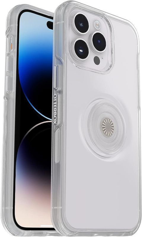 Photo 1 of OtterBox iPhone 14 Pro (ONLY) Otter + Pop Symmetry Series Clear Case - CLEAR , integrated PopSockets PopGrip, slim, pocket-friendly, raised edges protect camera & screen