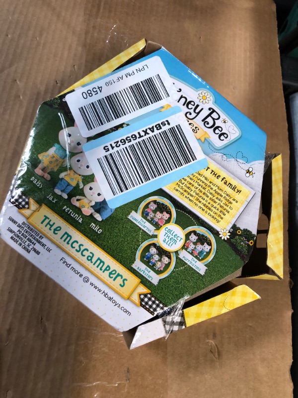 Photo 1 of *MISSING ONE FIGURE* Sunny Days Entertainment Honey Bee Acres McScampers Rabbit Family – 4 Miniature Flocked Dolls | Small Collectible Bunny Figures | Pretend Play Toys for Kids