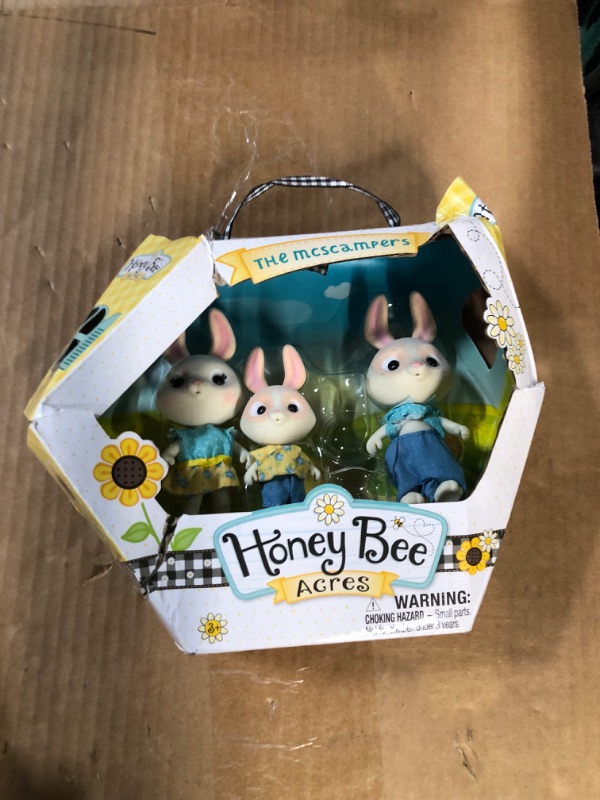 Photo 2 of *MISSING ONE FIGURE* Sunny Days Entertainment Honey Bee Acres McScampers Rabbit Family – 4 Miniature Flocked Dolls | Small Collectible Bunny Figures | Pretend Play Toys for Kids