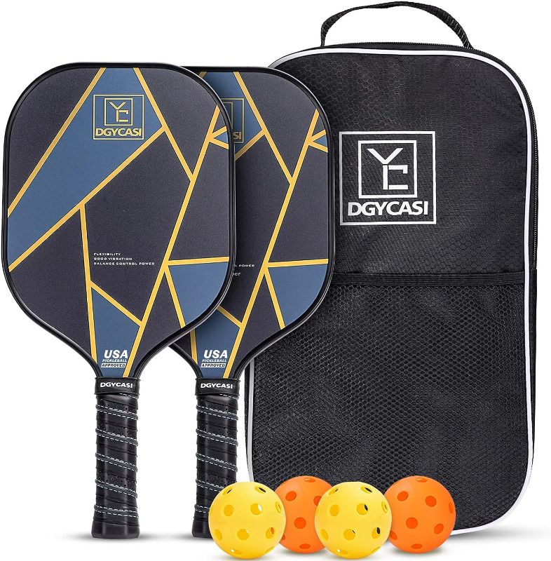 Photo 1 of *USED - MISSING ONE BALL* YC DGYCASI Graphite Pickleball Paddles Set of 2, 2023 USAPA Approved, Carbon Fiber Surface (CHS), Polypropylene Honeycomb Core, Anti-Slip Sweat-Absorbing Grip, 4 Pickleball, Portable Carry Bag