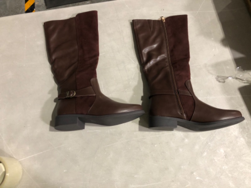 Photo 3 of Coutgo Women's Round Toe Knee High Pull On Zipper Buckle Suede and Leather Fall Winter Boots 8.5