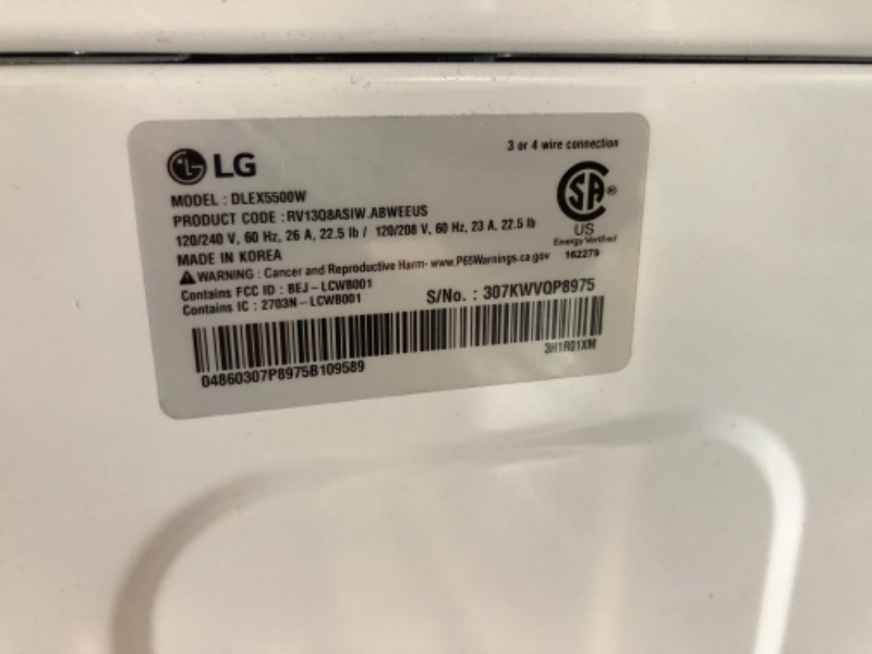 Photo 8 of LG 7.4 cu. ft. Ultra Large Capacity Smart Front Load Electric Energy Star Dryer with Sensor Dry & Steam Technology