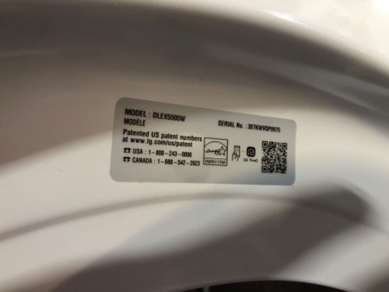 Photo 9 of ***DAMAGED - SEE NOTES***
LG 7.4 cu. ft. Ultra Large Capacity Smart Front Load Electric Energy Star Dryer with Sensor Dry & Steam Technology