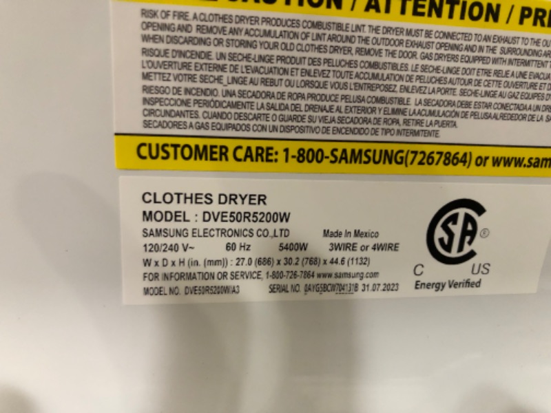 Photo 10 of SAMSUNG 7.4 cu. ft. Electric Dryer with Sensor Dry in White