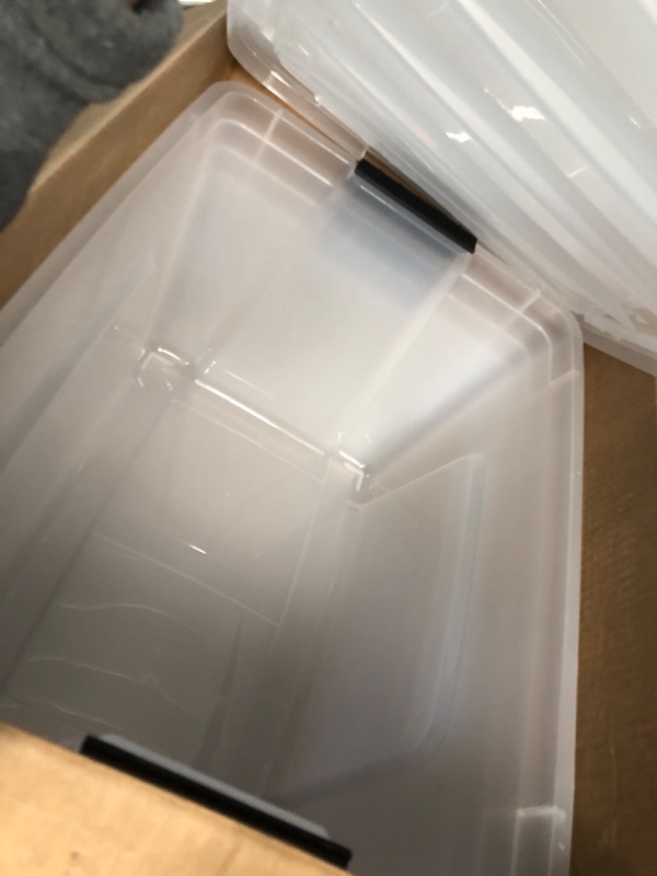 Photo 3 of (NEW AND NON REFUNABLE) IRIS USA 53 Qt. Plastic Storage Bin Container with Durable Lid and Secure Latching Buckles, 4-Pack, Sturdy Stackable and Nestable Organizer Tote with Pull Handle for Easy Access and Storage, Clear 53 Qt. - 4 Pack Clear