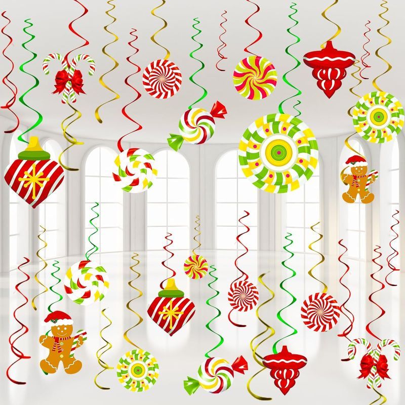 Photo 1 of *non refundable bundle*
Christmas Peppermint Candy Hanging Swirls Decorations Set Xmas Gingerbread Candy Crutches Ceiling Hanging Party Decor Winter New Year Christmas Party Decor Candy Themed Party Supplies (3 pack bundle)