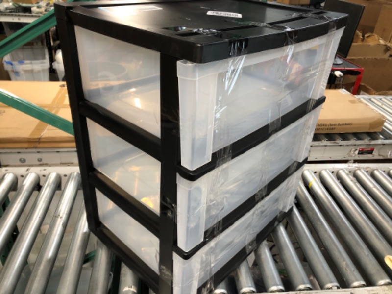 Photo 2 of 3 Drawer Wide Cart Black Storage Plastic