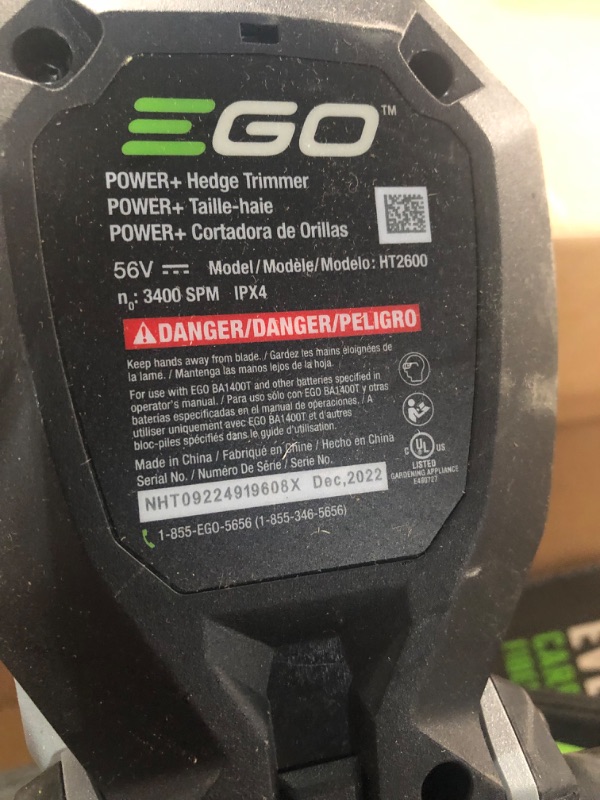 Photo 1 of  EGO POWER+ HT2601 26 Inch Hedge Trimmer with Dual-Action Blades, 2.5Ah Battery and Standard Charger Included unable to test 