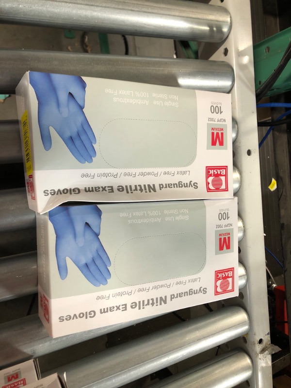 Photo 2 of 2 PACK Basic Medical Nitrile Exam Gloves - Latex-Free, Powder-Free, Non-Sterile, Synguard Satety Glove (pack of 100, Blue / Black) Medium (Blue)