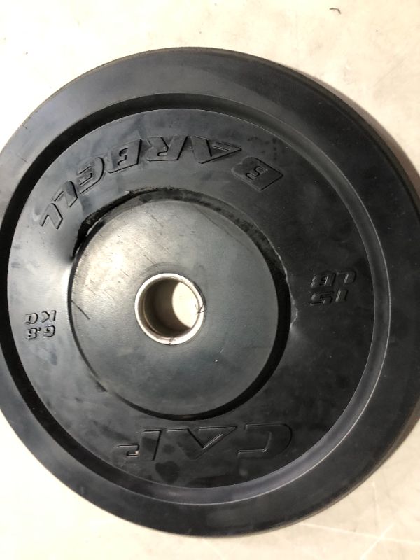 Photo 9 of ***ONE OF THE PLATES HAS MAJOR DAMAGE - SEE PICTURES***
CAP Barbell Premium Bumper Plate Set 15 lb Pair Set