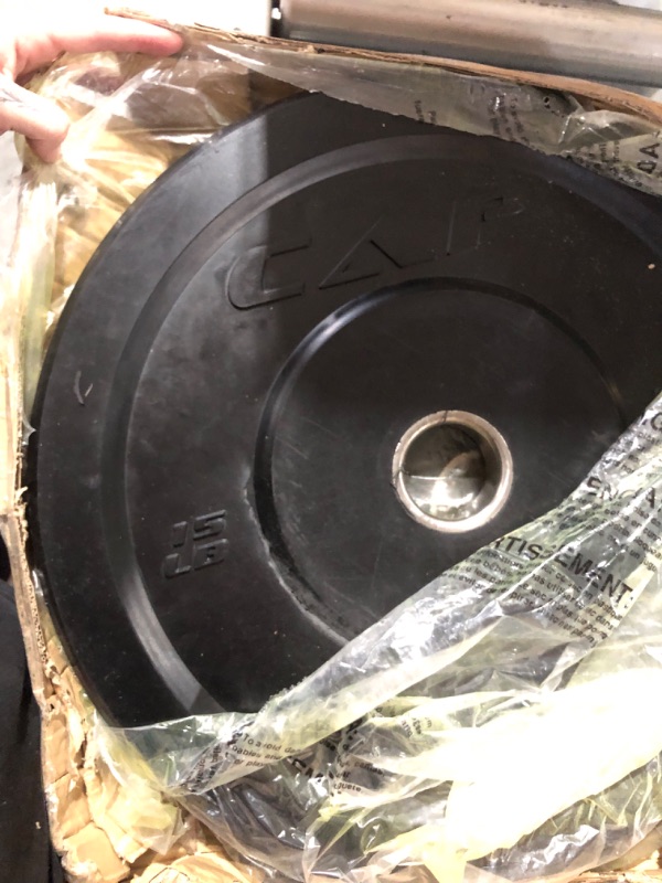 Photo 3 of ***ONE OF THE PLATES HAS MAJOR DAMAGE - SEE PICTURES***
CAP Barbell Premium Bumper Plate Set 15 lb Pair Set